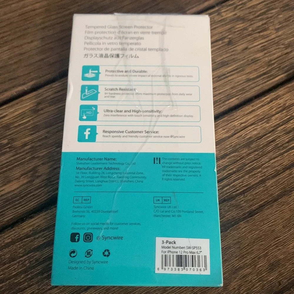 NWT SYNCWIRE tempered glass screen protector, pk of 3 for iPhone 12 Pro max